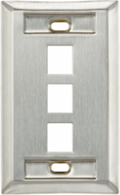 Stainless Steel QUICKPORT Wallplate, Single-Gang, 3-Port, ID Windows