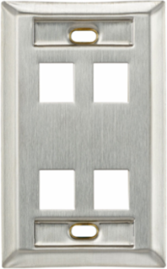 Stainless Steel QUICKPORT Wallplate, Single-Gang, 4-Port with ID Windows
