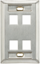 Stainless Steel QUICKPORT Wallplate, Single-Gang, 4-Port with ID Windows