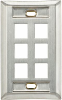 Stainless Steel QUICKPORT Wallplate, Single-Gang, 6-Port with ID Windows