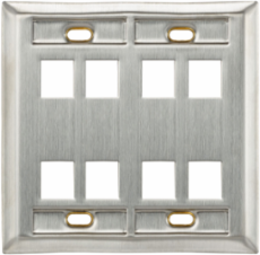 Stainless Steel QUICKPORT Wallplate, Dual-Gang 8-Port with ID Windows