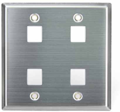 Stainless Steel QUICKPORT Wallplate Dual Gang 4-Port, RoHS Compliant