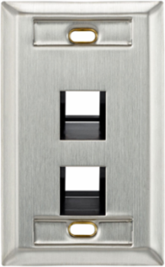 Angled Stainless Steel QUICKPORT™ Wallplate, Single-Gang, 2-Port, Ideal for CAT 6A