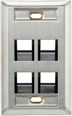 Angled Stainless Steel QUICKPORT Wallplate, Single-Gang, 4-Port, Durable Design