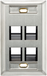 Angled Stainless Steel QUICKPORT Wallplate, Single-Gang, 4-Port, Durable Design