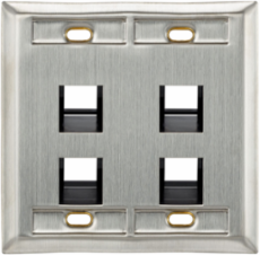 Angled Stainless Steel QUICKPORT Wallplate, Dual-Gang, 4-Port with ID Windows