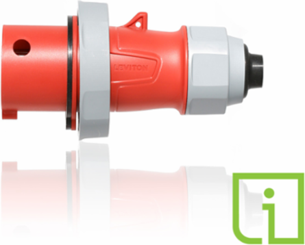 LEV Series 30 Amp 480 Volt IEC Pin & Sleeve Plug, IP66/IP69K, Screwless Clamp Assembly