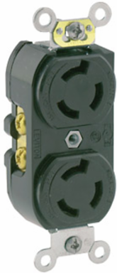 15 Amp 250 Volt Duplex Locking Receptacle, NEMA L6-15R, Nylon Body