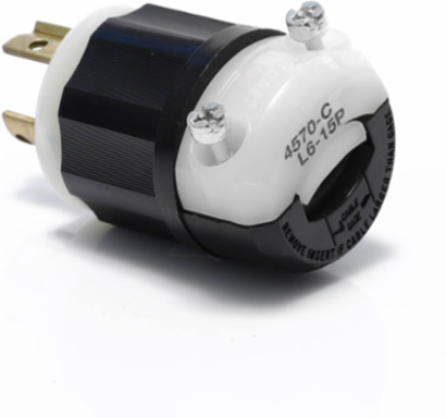 Locking Plug 15 Amp 250 Volt NEMA L6-15P Black & White