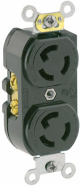 15 Amp Duplex Locking Receptacle, NEMA L5-15R, 125 Volt, Black