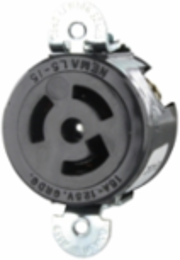 15 Amp 125 Volt NEMA L5-15R Industrial Locking Receptacle, Black Nylon Body