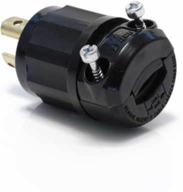 Industrial Grade Locking Plug, 15 Amp, NEMA L5-15P, Impact Modified Nylon, All Black