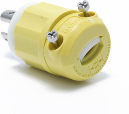 Locking Plug 15 Amp 125 Volt NEMA L5-15P Corrosion-Resistant Yellow-White
