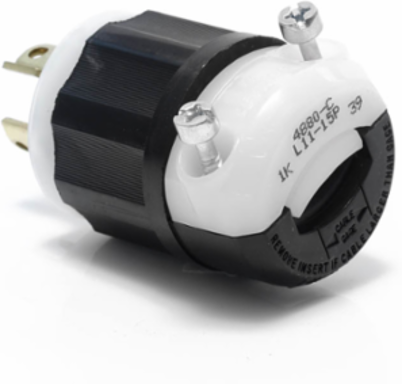 Locking Plug 15 Amp 250 Volt 3-Phase Non-Grounding Black & White