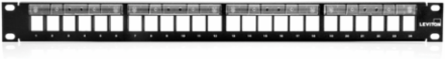 Flat QUICKPORT™ Patch Panel with Magnifying Lens Label Holder, 24‑Port, 1RU, Black. Cable Management bar included