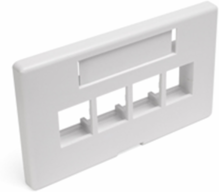 QUICKPORT 4-Port Modular Furniture Faceplate, White, ID Window, Fits 1.88" x 2.98"