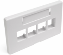 QUICKPORT 4-Port Modular Furniture Faceplate, White, ID Window, Fits 1.88" x 2.98"