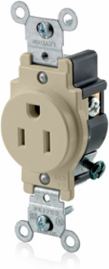 Commercial Grade Single Receptacle Outlet, 15 Amp, 125 Volt, NEMA 5-15R