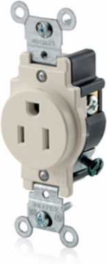 15 Amp Commercial Grade Self-Grounding Single Receptacle Outlet, 125 Volt, Light Almond