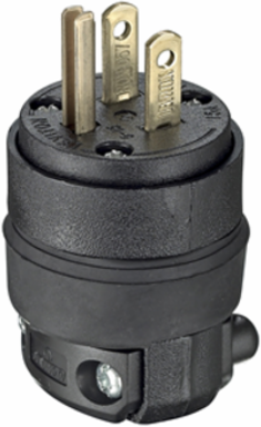 15 Amp 125 Volt NEMA 5-15P 2-Pole 3-Wire Straight Blade Plug, EPTR Rubber, Black
