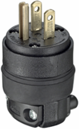 15 Amp 125 Volt NEMA 5-15P 2-Pole 3-Wire Straight Blade Plug, EPTR Rubber, Black