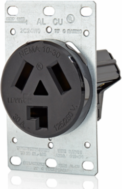 30A Flush Mount Receptacle, NEMA 10-30R, Side Wired, Durable Black Thermoplastic