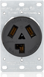 30A Flush Mount Receptacle, NEMA 10-30R, Side Wired, Durable Black Thermoplastic