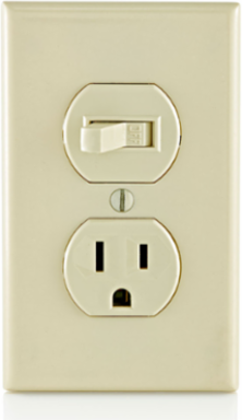 15 Amp Duplex Style Combination Switch, 120 Volt, Grounding, Ivory