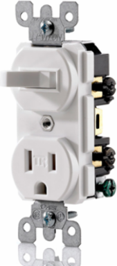 Duplex Style 15 Amp / 120 Volt Combination Switch, Grounding, Thermoplastic Construction