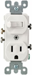 Duplex Style 15 Amp / 120 Volt Combination Switch, Grounding, Thermoplastic Construction