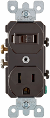 Duplex Style Combination Switch, 15 Amp, 120 Volt, Brown, Grounding, Side Wired
