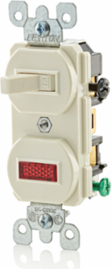 15 Amp Duplex Style Single-Pole Neon Pilot AC Combination Switch, 120 Volt, Light Almond
