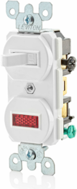15 Amp 120 Volt Duplex Style Neon Pilot Combination Switch, Thermoplastic, White