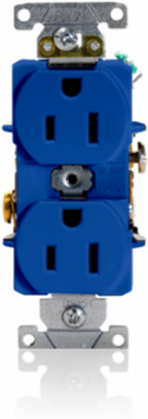 Heavy-Duty 15 Amp Duplex Receptacle, Self-Grounding, NEMA 5-15R, Blue