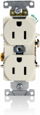 15 Amp Duplex Receptacle/Outlet, Industrial Grade, Self-Grounding