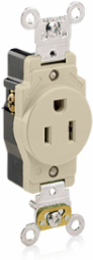 15 Amp Heavy-Duty Single Receptacle Outlet, NEMA 5-15R, Self-Grounding, Ivory