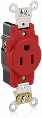 15 Amp Single Receptacle Outlet, Self-Grounding, NEMA 5-15R, Smooth Face, Red