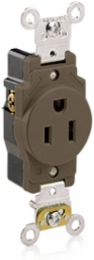 15 Amp Industrial Grade Single Receptacle Outlet, NEMA 5-15R, Self-Grounding, 125 Volt