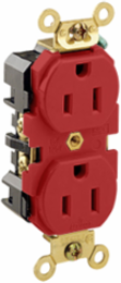 15 Amp Industrial Grade Duplex Receptacle, Self-Grounding, 125 Volt, Red