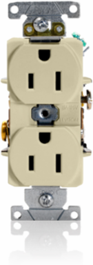 15 Amp Duplex Receptacle, Industrial Grade, Self-Grounding, Ivory, 125 Volt