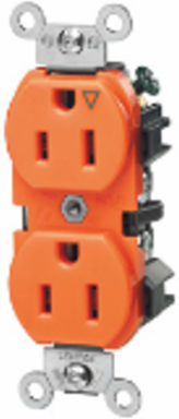 Industrial 15 Amp 125 Volt Duplex Receptacle, Isolated Ground, NEMA 5-15R, Nylon