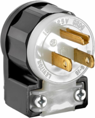 Straight Blade Angle Plug 15 Amp 125 Volt Industrial Grade Black & White
