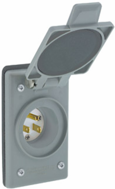 15 Amp 125 Volt Industrial Grade Power Inlet Receptacle, Nylon Body, Gray
