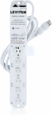 Medical Grade Power Strip with 6 NEMA 5-15R Outlets, 15 Amp, 7 Foot Cord