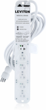 Medical Grade Surge Protective Power Strip, 20 Amp, 6 Outlets, 15 Foot Cord