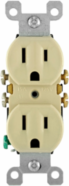 15 Amp Duplex Outlet, Grounding, Thermoplastic, Ivory, NEMA 5-15R