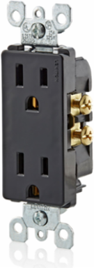 15 Amp Decora Duplex Outlet, Grounding, NEMA 5-15R, Quickwire Push-In, Black