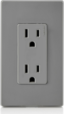 15 Amp Decora Duplex Outlet, Grounding, 125 Volt, NEMA 5-15R, Gray