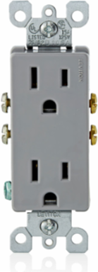 15 Amp Decora Duplex Outlet, Grounding, 125 Volt, NEMA 5-15R, Gray