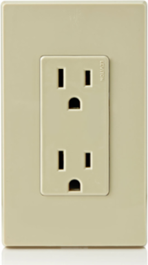 15 Amp Decora Duplex Outlet, 125 Volt, NEMA 5-15R, Grounding, Ivory